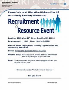 Coney Island - Sandy Workforce 1 Recruitment and Resource Event @ Liberation Diploma Plus High School | New York | United States